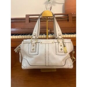 Coach Hampton Off-White Leather Whipstitch Satchel Bag 10555 Gold Hardware